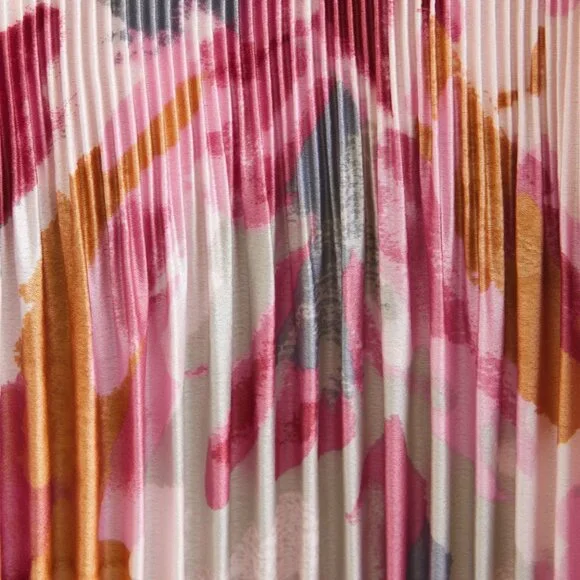 NWT A&F Giselle Pleat Release Satin Midi Dress Pink Pattern Multicolor Medium - Picture 5 of 15